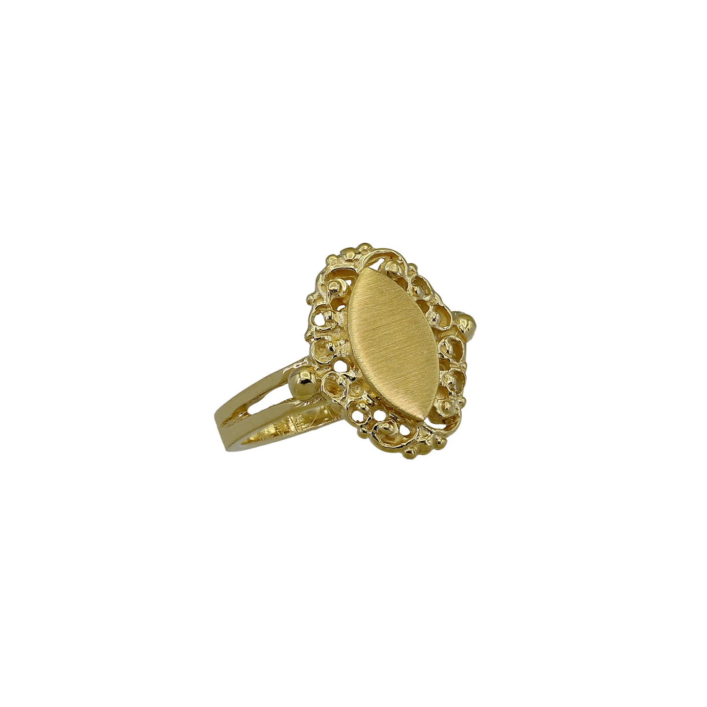 14k Yellow Gold Children's Filigree Marquise Shaped Signet Ring