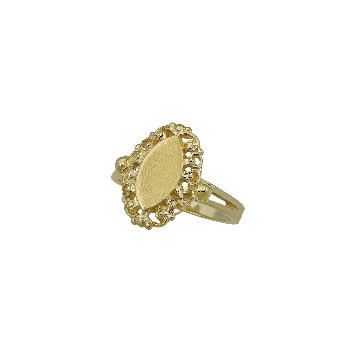 14k Yellow Gold Children's Filigree Marquise Shaped Signet Ring