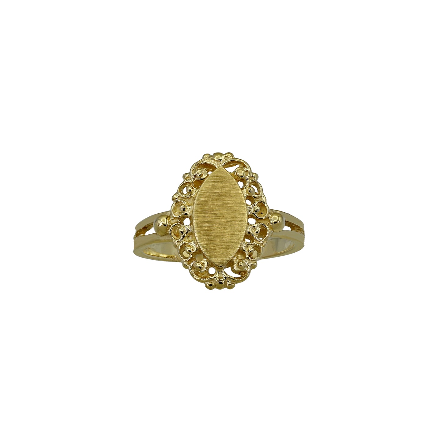 14k Yellow Gold Children's Filigree Marquise Shaped Signet Ring