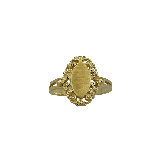 14k Yellow Gold Children's Filigree Marquise Shaped Signet Ring