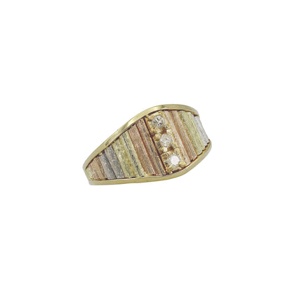 14k Tri-Color Gold Textured 3-Stone Diamond Mother's Ring