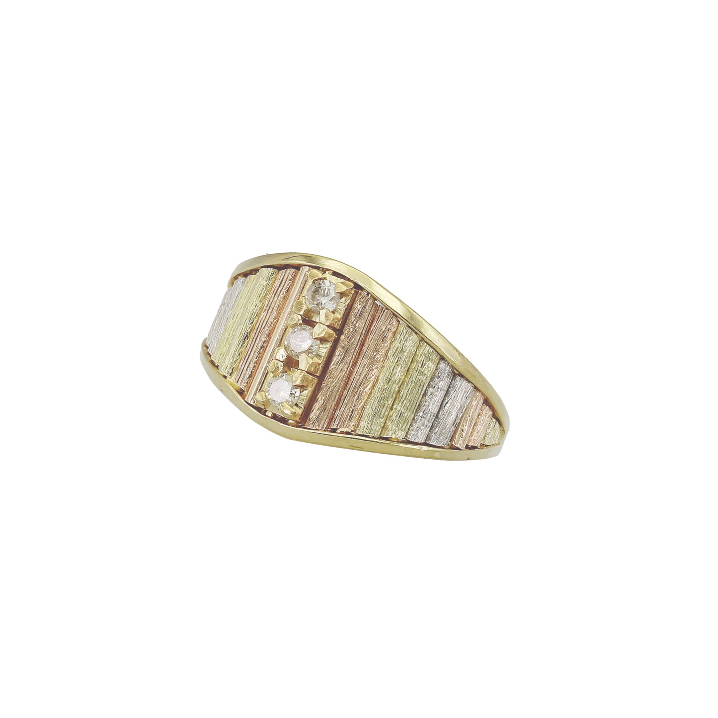 14k Tri-Color Gold Textured 3-Stone Diamond Mother's Ring