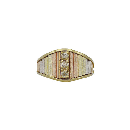 14k Tri-Color Gold Textured 3-Stone Diamond Mother's Ring