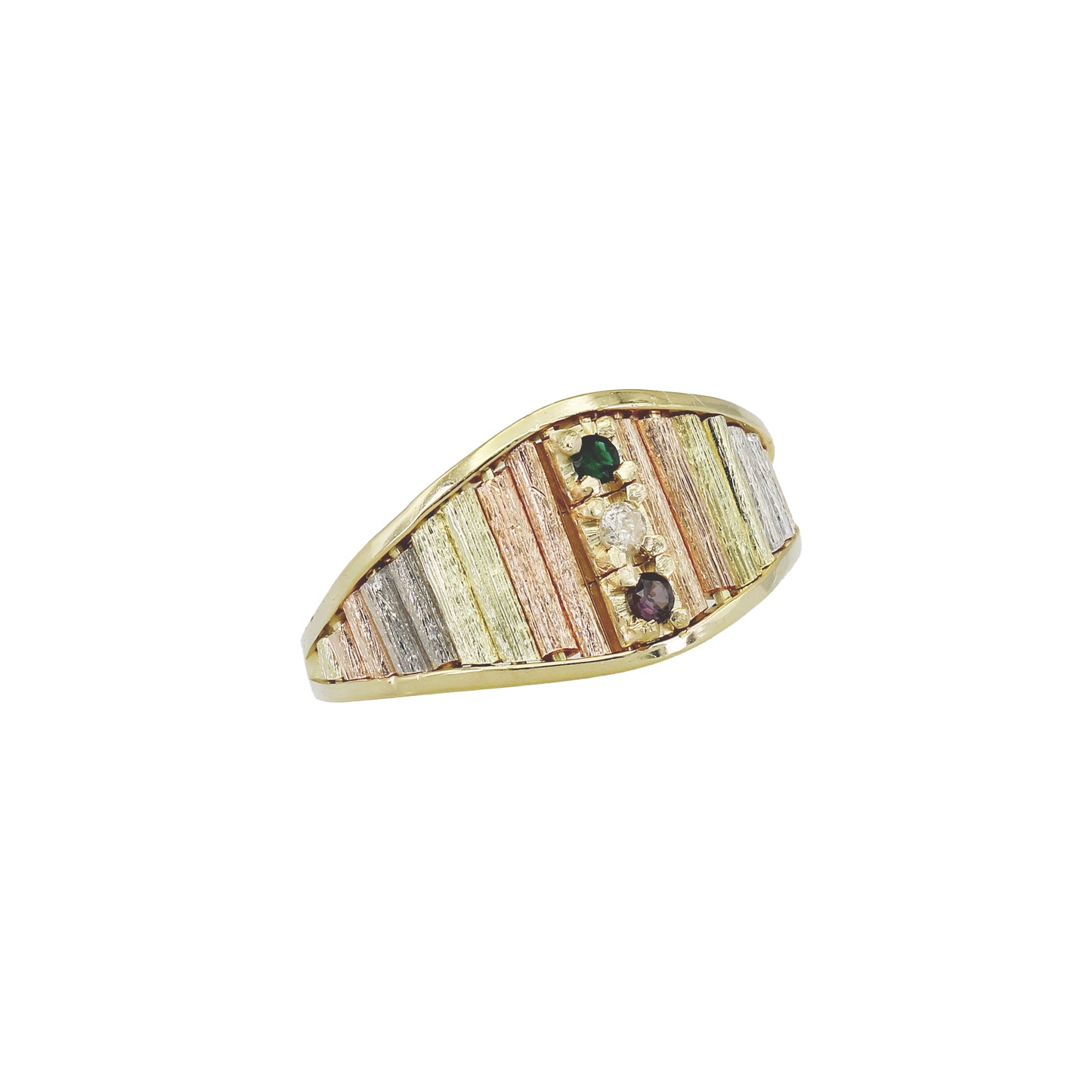 14k Tri-Color Gold Textured 3-Stone Diamond & Colored Stone Mother's Ring