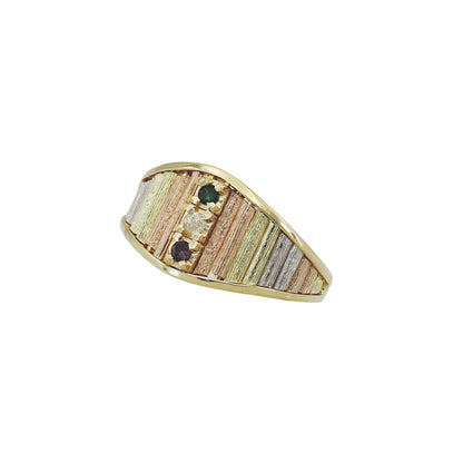 14k Tri-Color Gold Textured 3-Stone Diamond & Colored Stone Mother's Ring