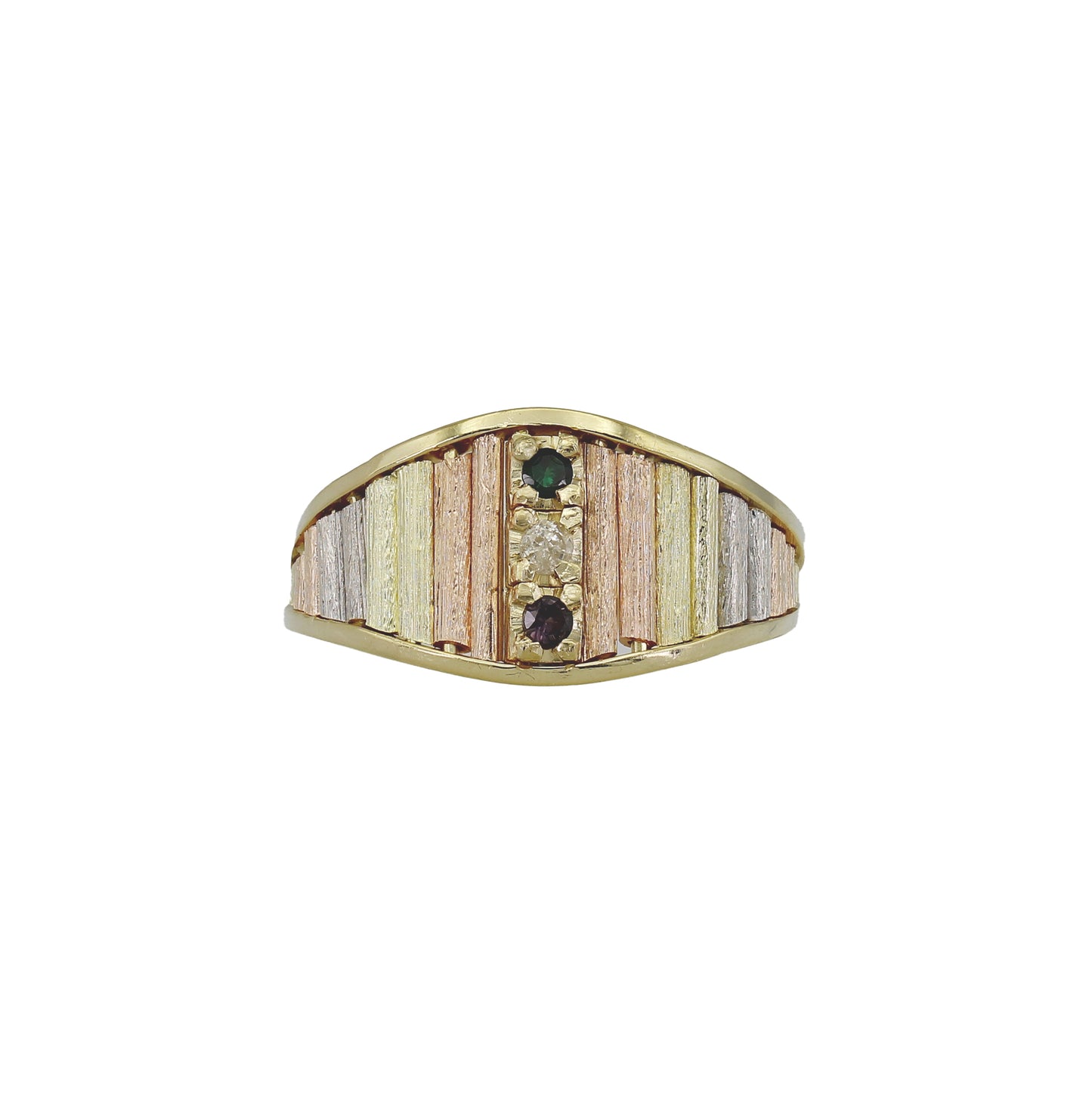 14k Tri-Color Gold Textured 3-Stone Diamond & Colored Stone Mother's Ring