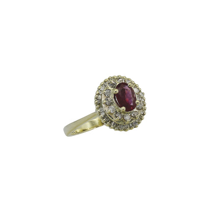 14k Yellow Gold Diamond & Oval-Cut Ruby Cocktail Ring