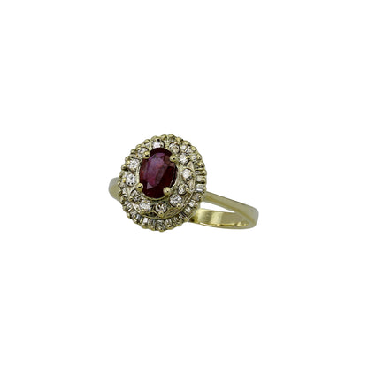 14k Yellow Gold Diamond & Oval-Cut Ruby Cocktail Ring