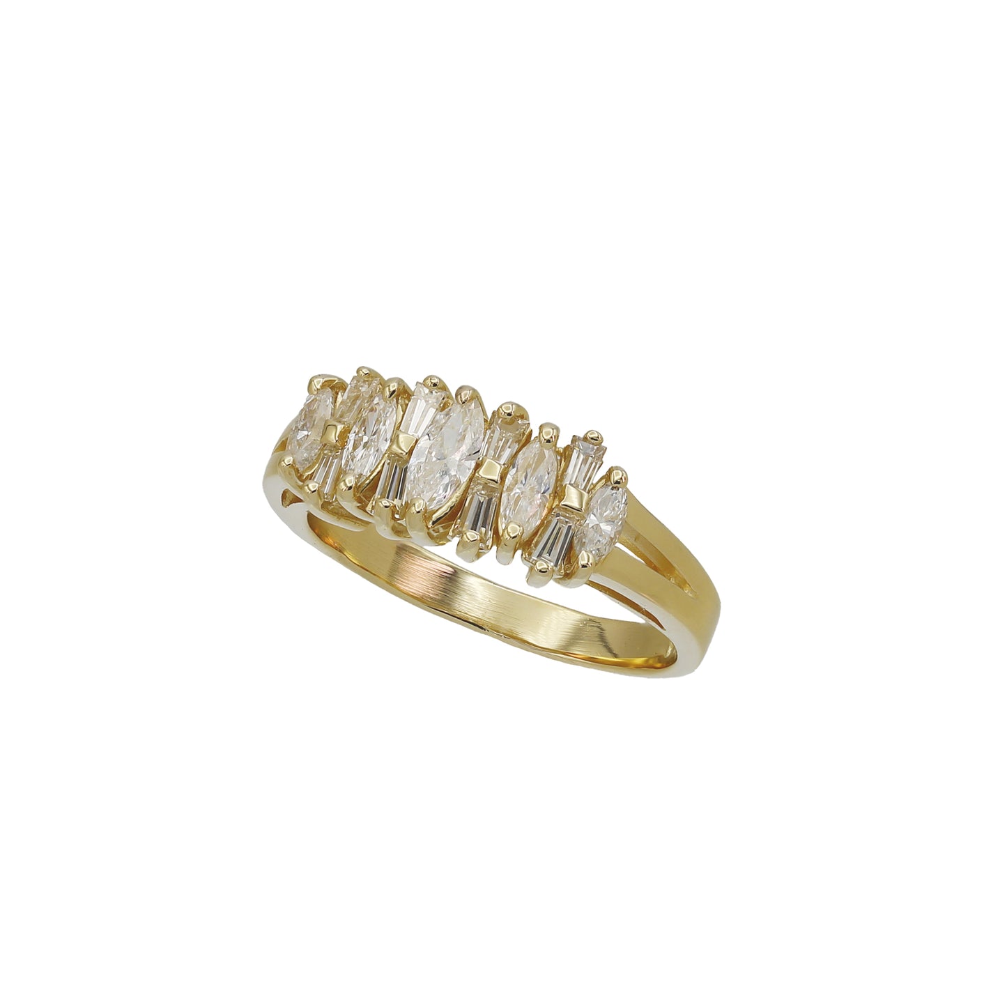 14k Yellow Gold Marquise & Baguette Diamond Ring