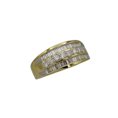 14k Yellow Gold Round & Baguette Diamond Band Style Ring