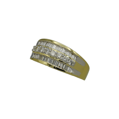 14k Yellow Gold Round & Baguette Diamond Band Style Ring