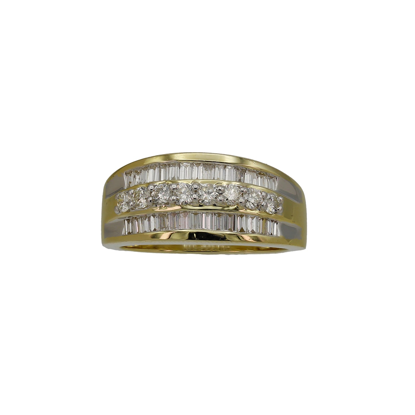 14k Yellow Gold Round & Baguette Diamond Band Style Ring