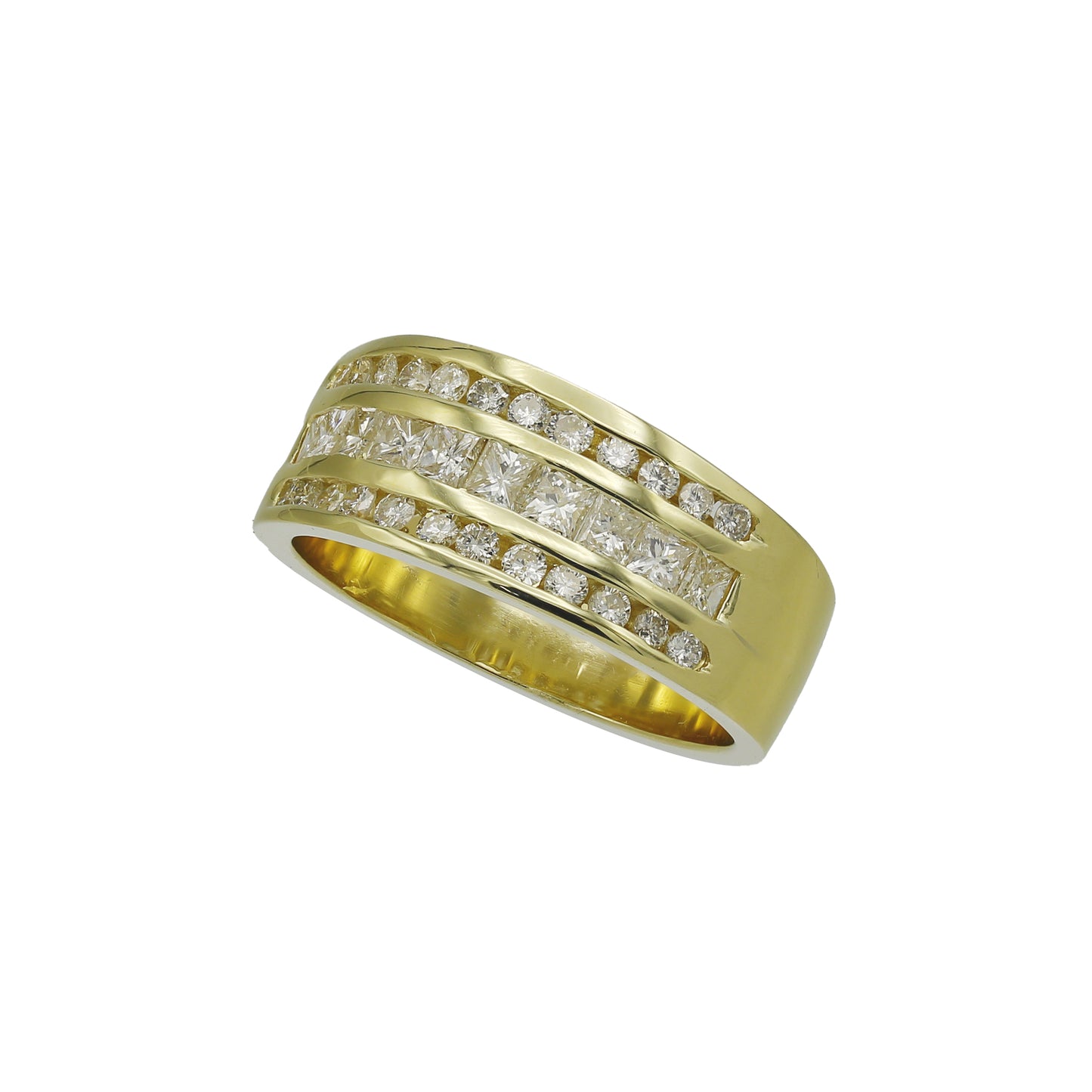 14k Yellow Gold Channel-Set Princess-Cut & Round Diamond Wedding Band