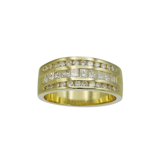 14k Yellow Gold Channel-Set Princess-Cut & Round Diamond Wedding Band