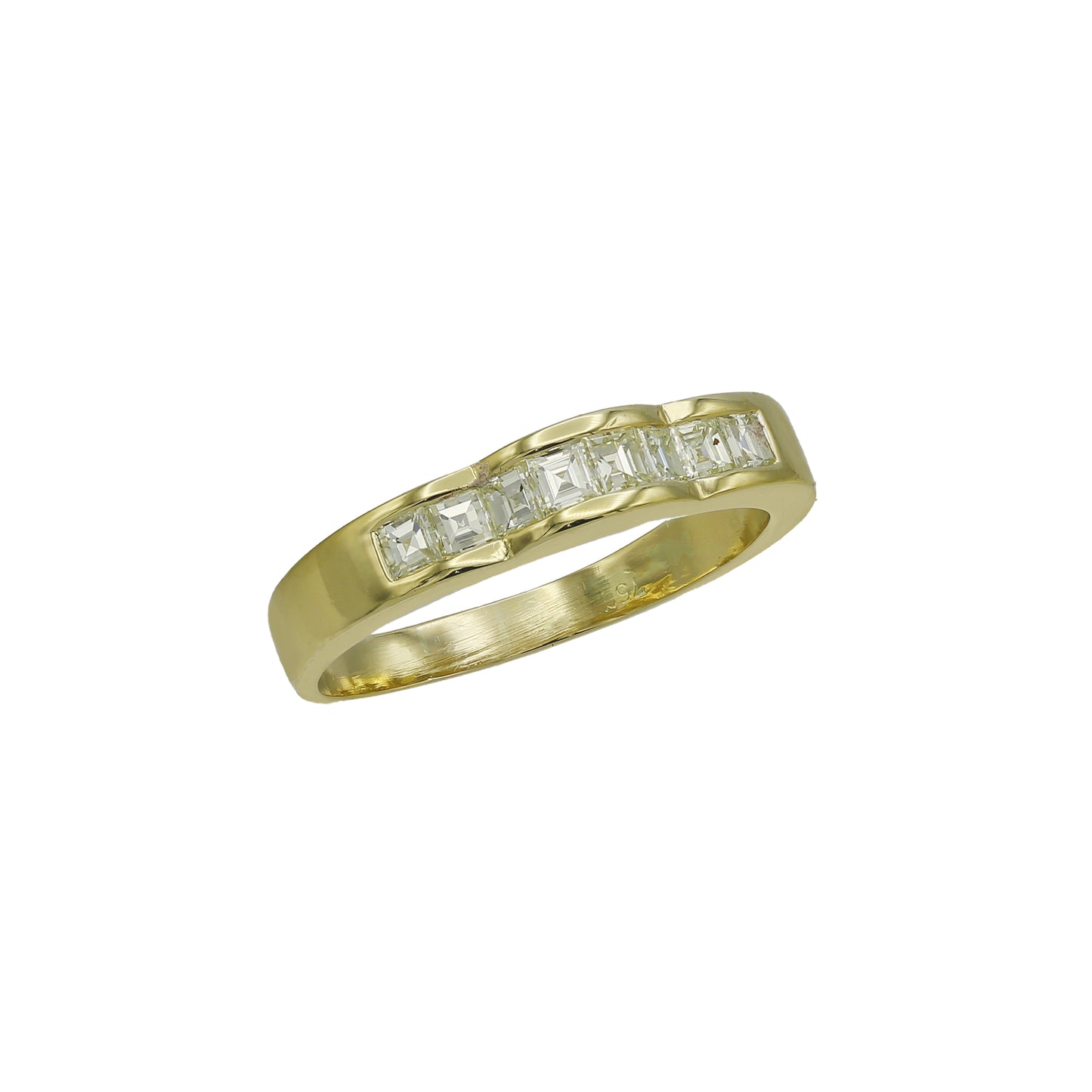 14k Yellow Gold Curved Channel-Set Princess-Cut Diamond Wedding Band