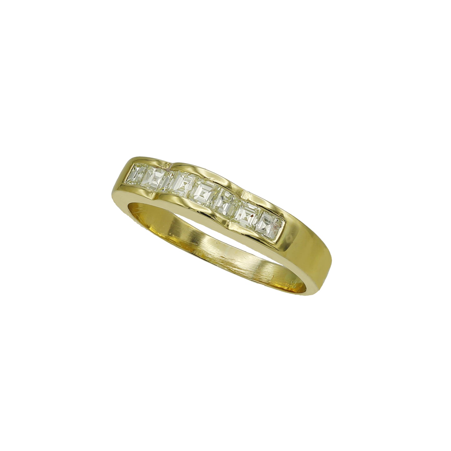 14k Yellow Gold Curved Channel-Set Princess-Cut Diamond Wedding Band