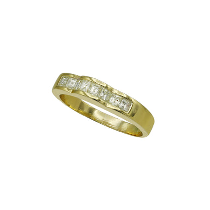 14k Yellow Gold Curved Channel-Set Princess-Cut Diamond Wedding Band