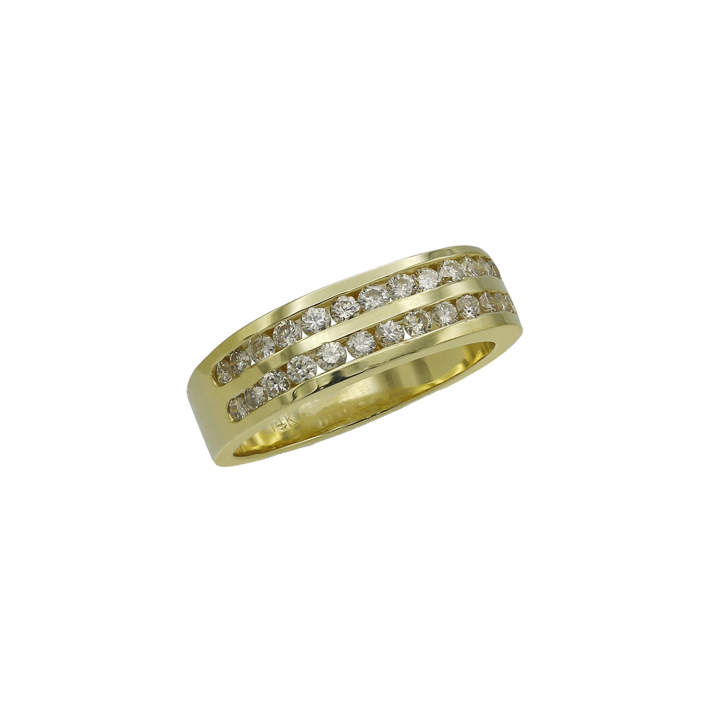 14k Yellow Gold Double Row Channel-Set Round-Cut Diamond Wedding Band