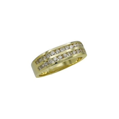 14k Yellow Gold Double Row Channel-Set Round-Cut Diamond Wedding Band