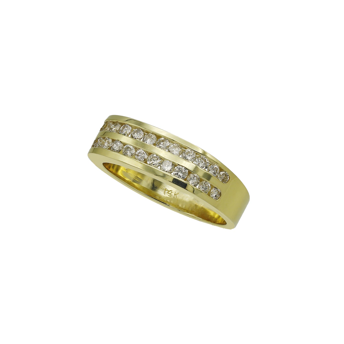 14k Yellow Gold Double Row Channel-Set Round-Cut Diamond Wedding Band