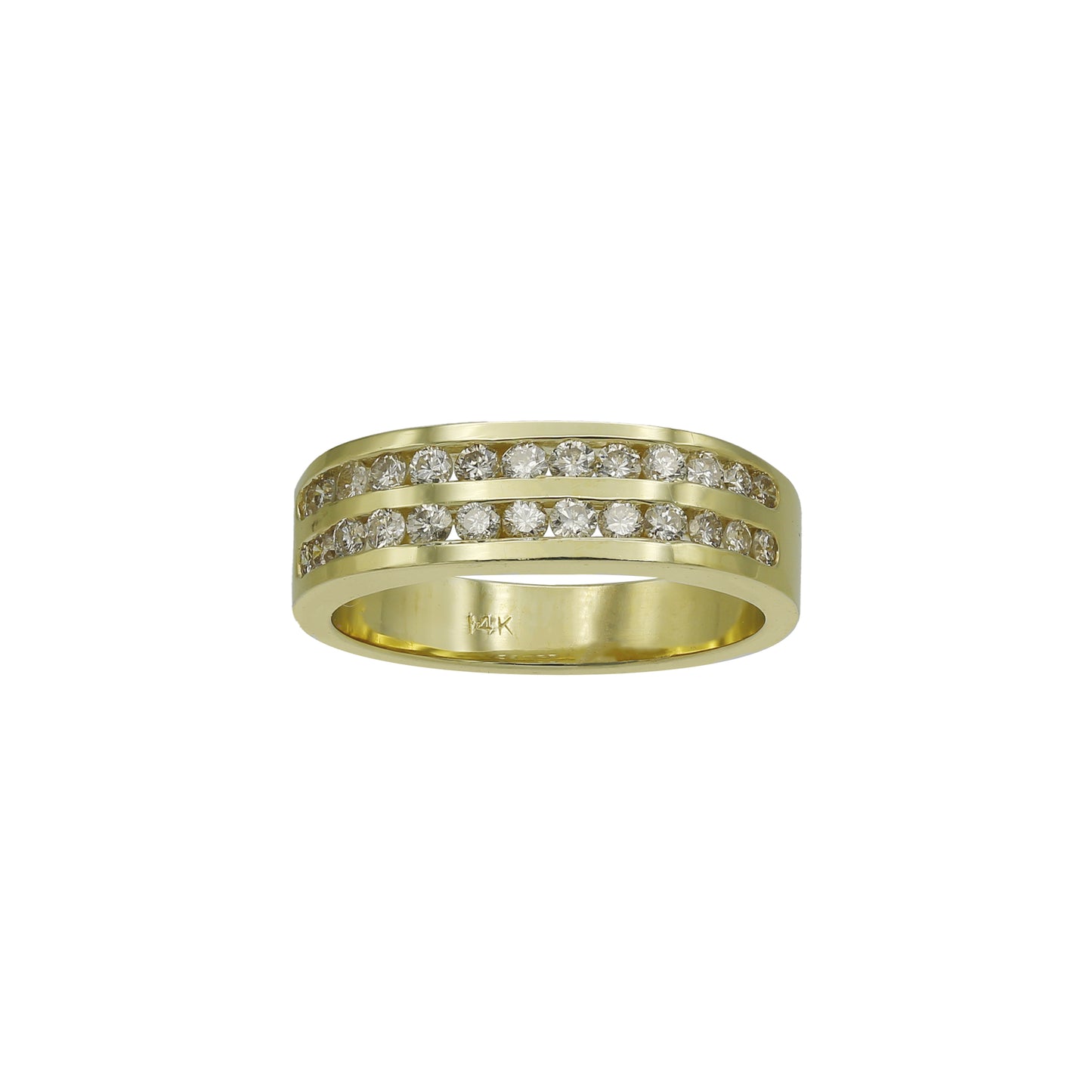 14k Yellow Gold Double Row Channel-Set Round-Cut Diamond Wedding Band