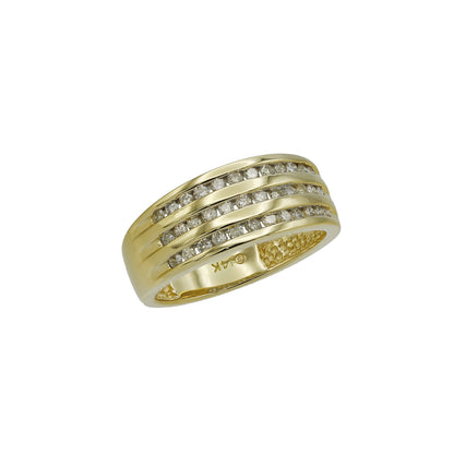 14k Yellow Gold 3-Row Channel-Set Round-Cut Diamond Wedding Band