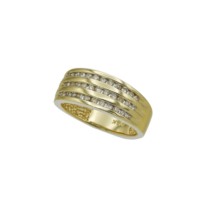 14k Yellow Gold 3-Row Channel-Set Round-Cut Diamond Wedding Band