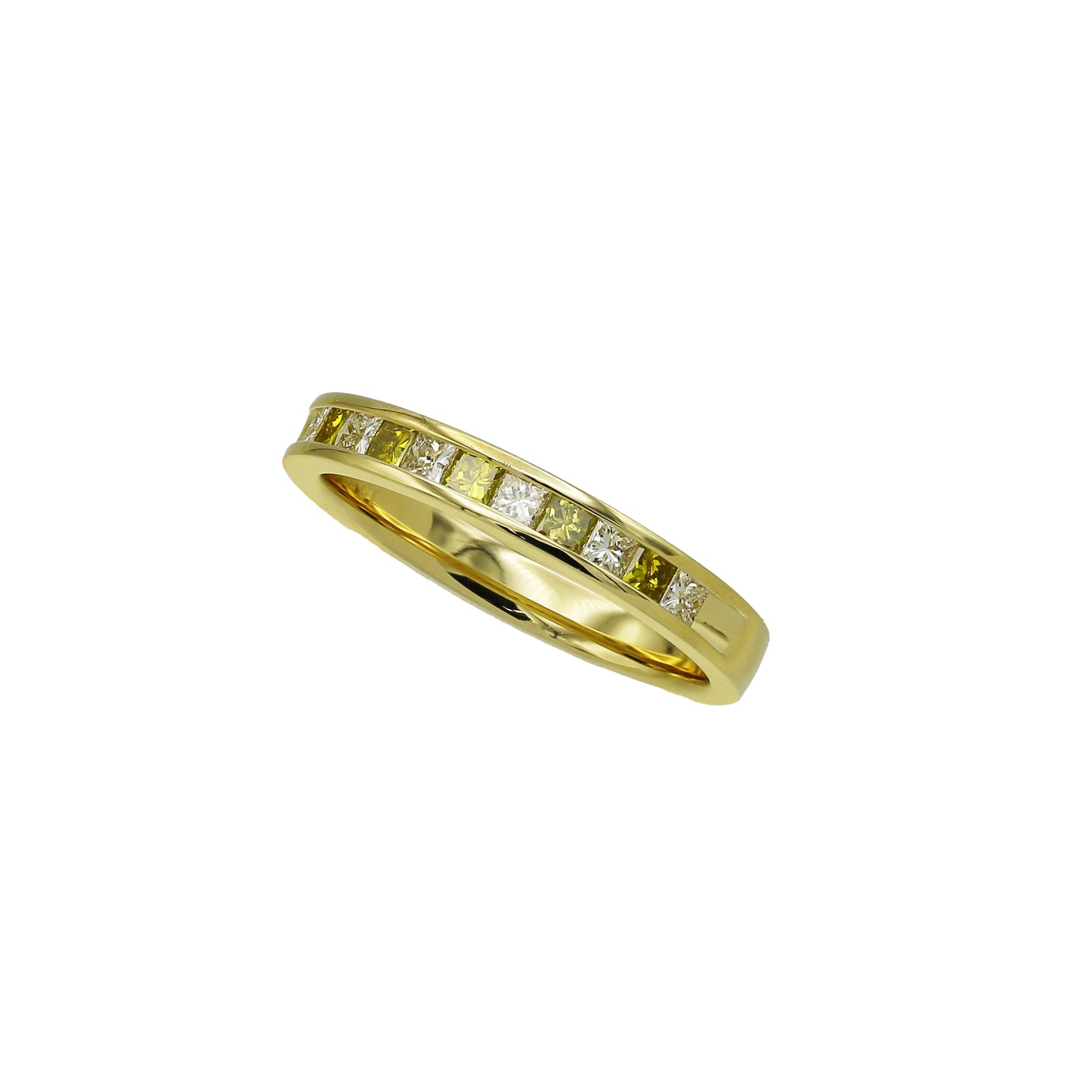 14k Yellow Gold Princess-Cut Channel-Set Diamond & Citrine Quartz Wedding Band