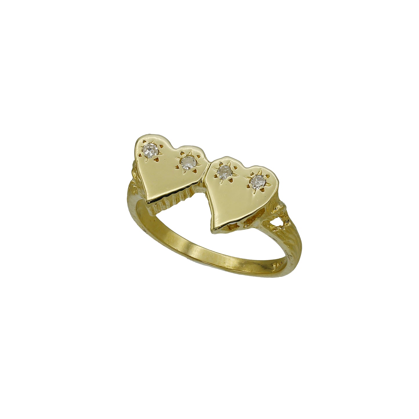 14k Yellow Gold Diamond Double Heart Ring