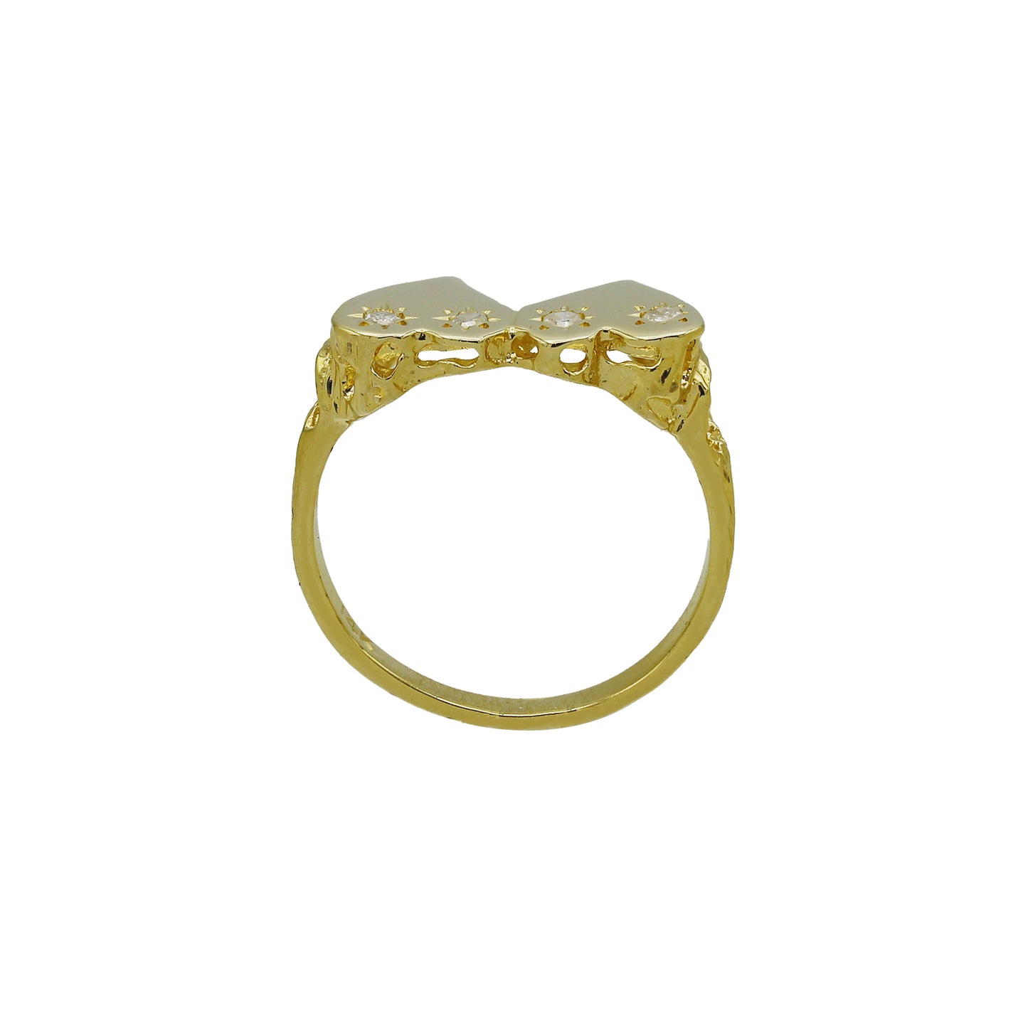 14k Yellow Gold Diamond Double Heart Ring