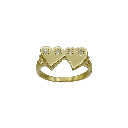 14k Yellow Gold Diamond Double Heart Ring