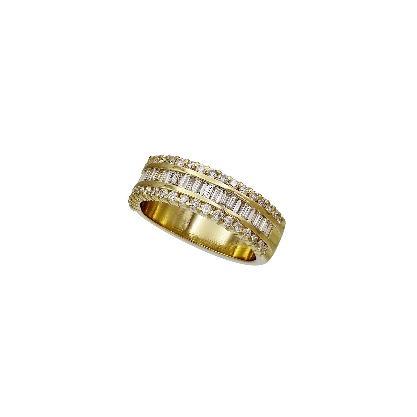 14k Yellow Gold Baguette & Round Diamond Wedding Band