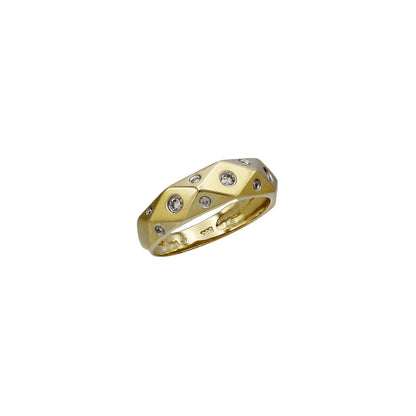 14k Yellow Gold Brushed Beveled Diamond Wedding Band