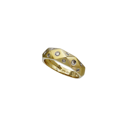 14k Yellow Gold Brushed Beveled Diamond Wedding Band