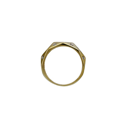 14k Yellow Gold Brushed Beveled Diamond Wedding Band