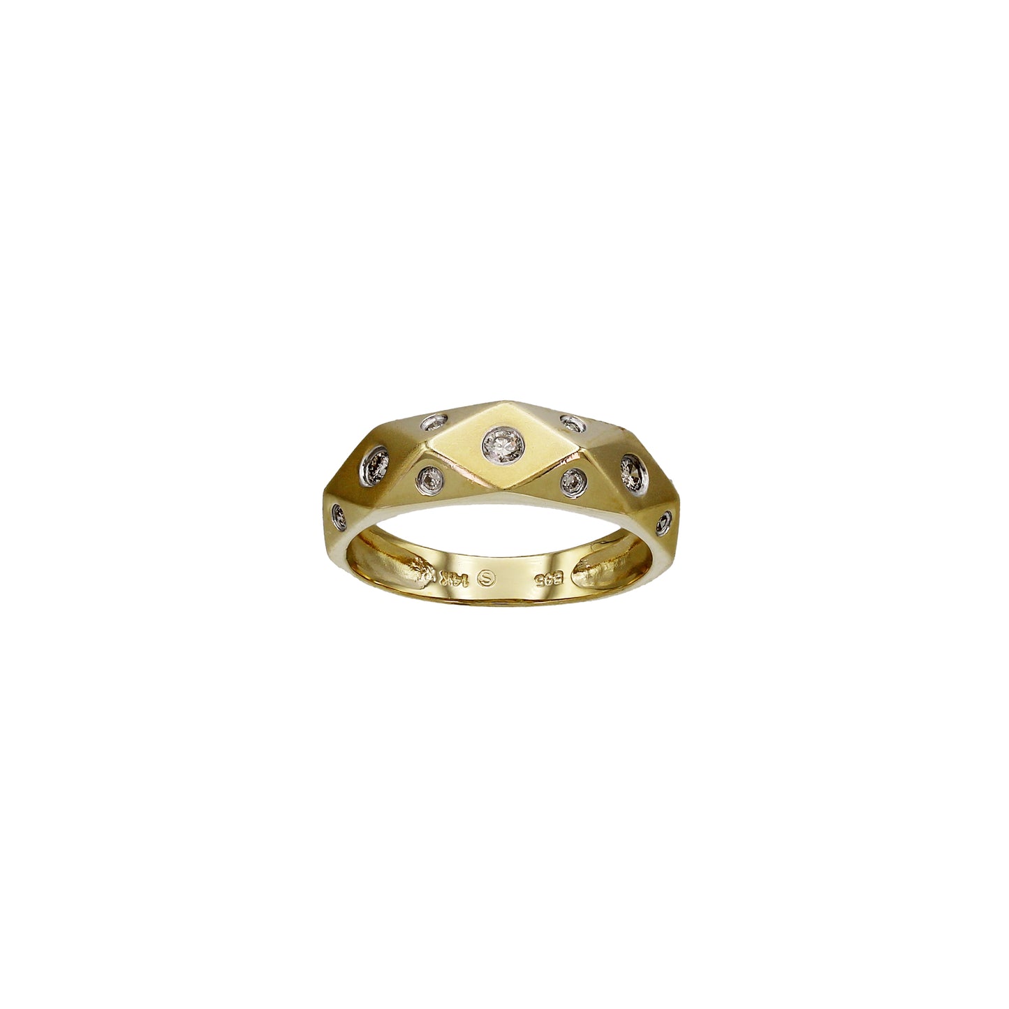 14k Yellow Gold Brushed Beveled Diamond Wedding Band