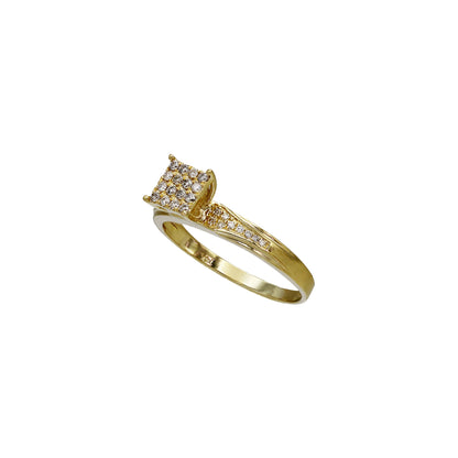 14k Yellow Gold Diamond Cluster Engagement Ring & Wedding Band Set