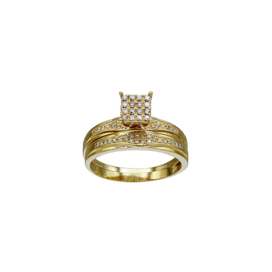 14k Yellow Gold Diamond Cluster Engagement Ring & Wedding Band Set