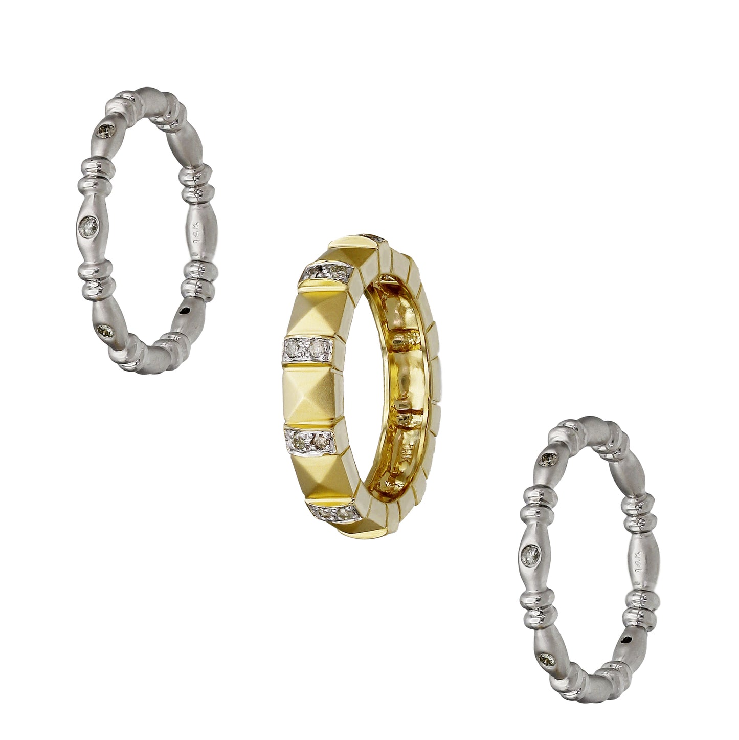 14k Two-Tone Gold 3-Piece Stackable Diamond Wedding Band