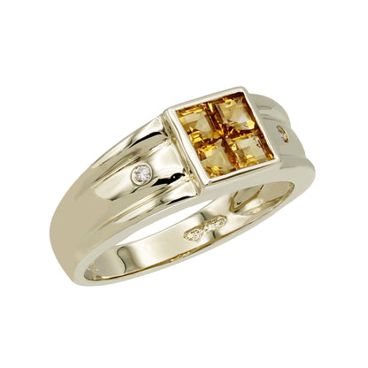 14k Yellow Gold Diamond & Princess-Cut Citrine Quartz Stones Ring - 0.02ct TDW