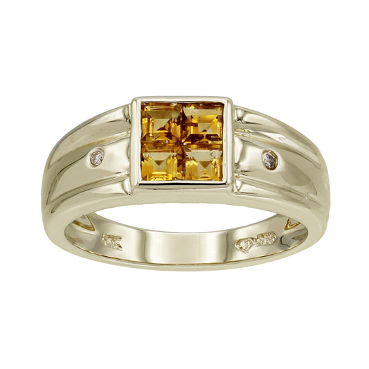 14k Yellow Gold Diamond & Princess-Cut Citrine Quartz Stones Ring - 0.02ct TDW