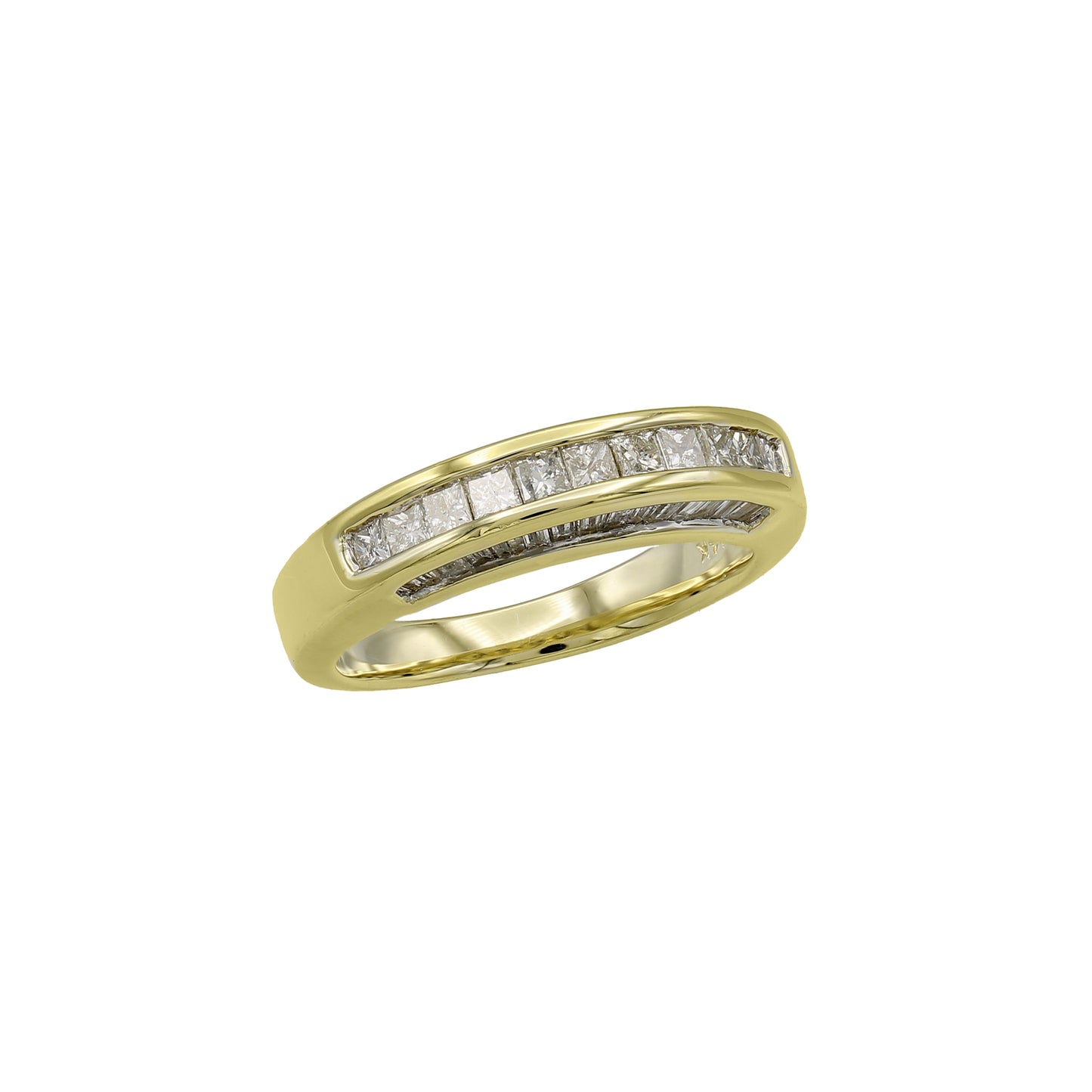 14k Yellow Gold Channel Set Princess-Cut & Baguette Diamond Wedding Band