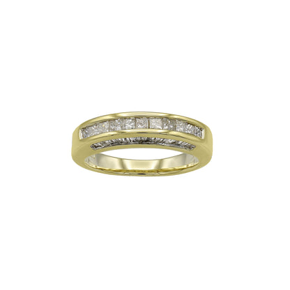 14k Yellow Gold Channel Set Princess-Cut & Baguette Diamond Wedding Band