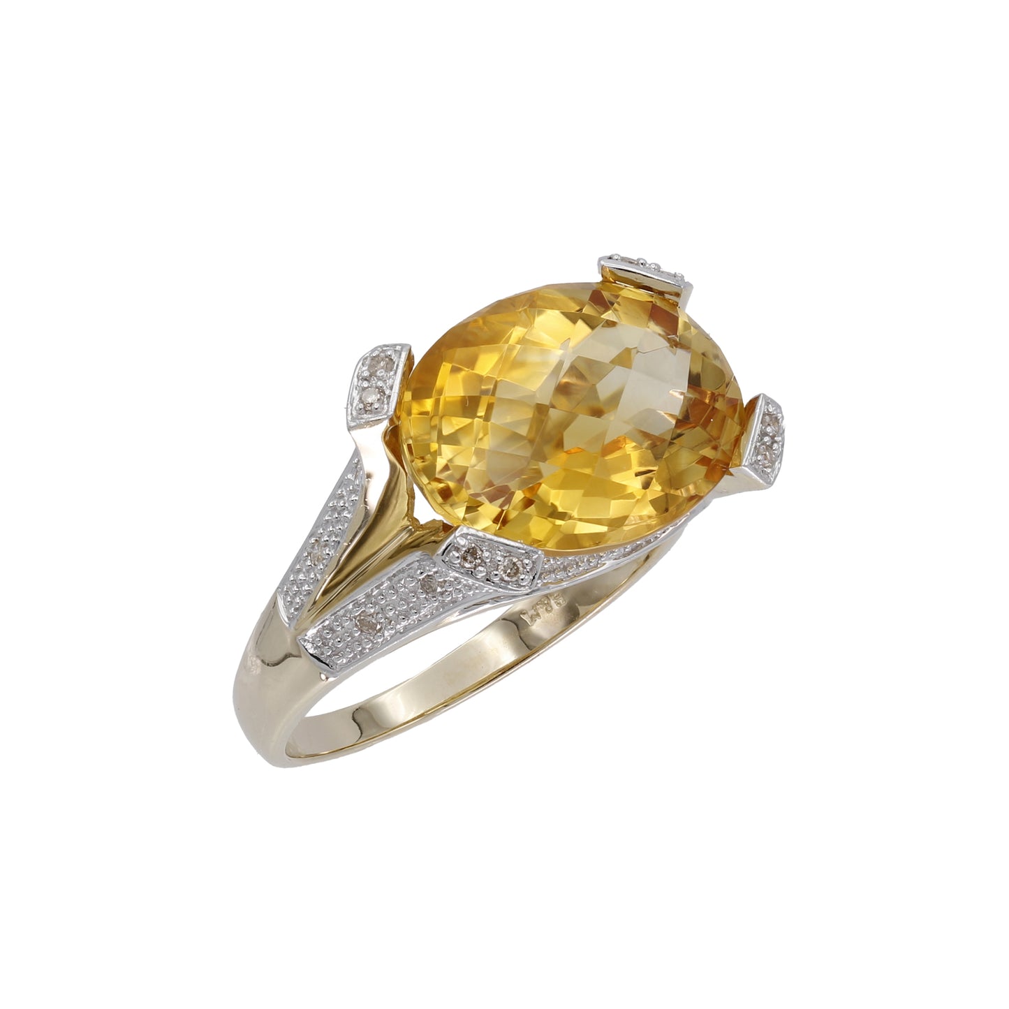 14k Yellow Gold Briolette-Cut Citrine Quartz & Diamond Ring