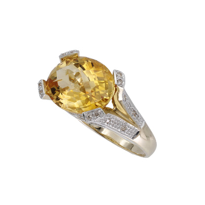 14k Yellow Gold Briolette-Cut Citrine Quartz & Diamond Ring