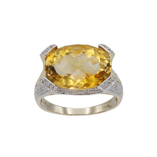 14k Yellow Gold Briolette-Cut Citrine Quartz & Diamond Ring
