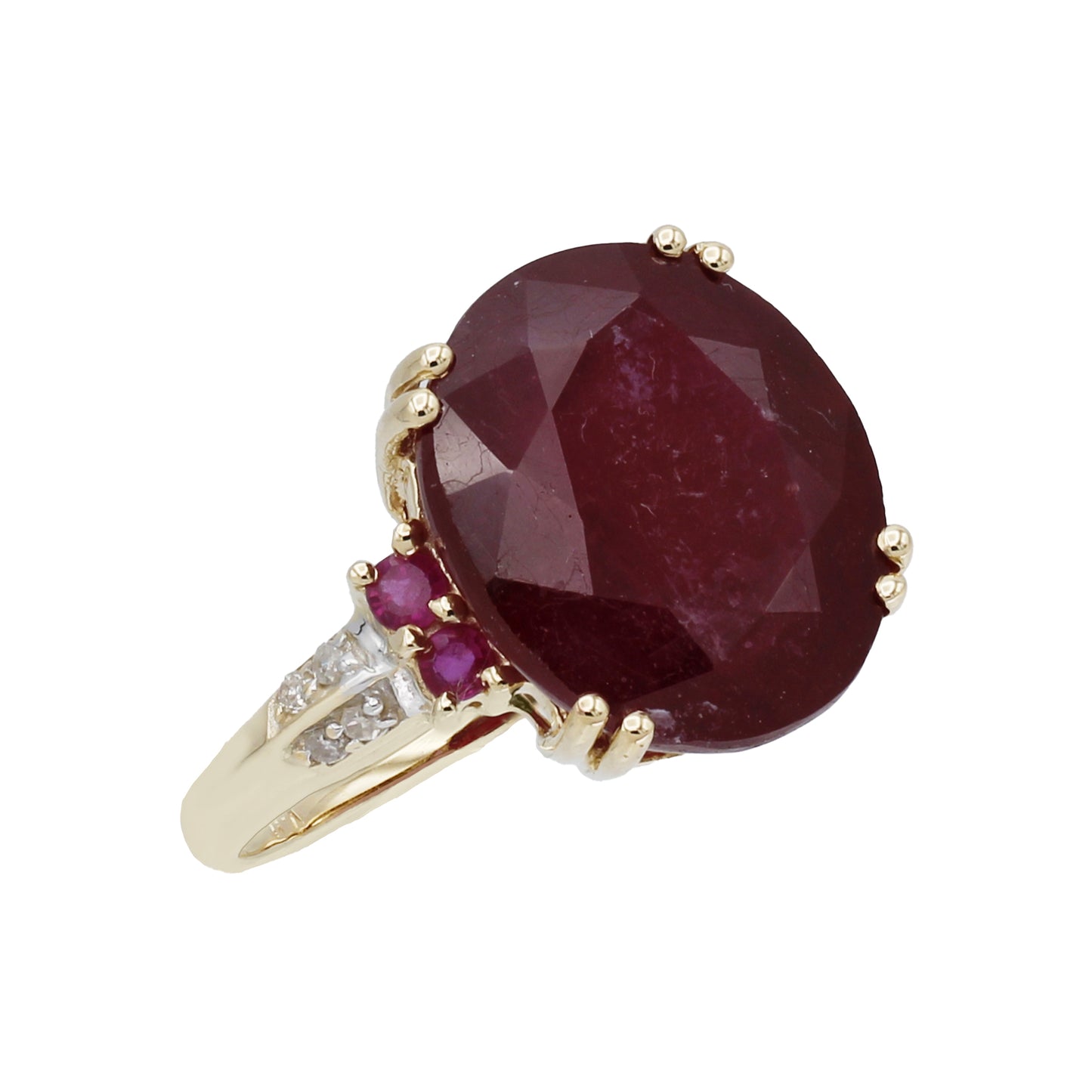 14k Yellow Gold Diamond & Oval Shaped Ruby Ring - 0.08ct TDW