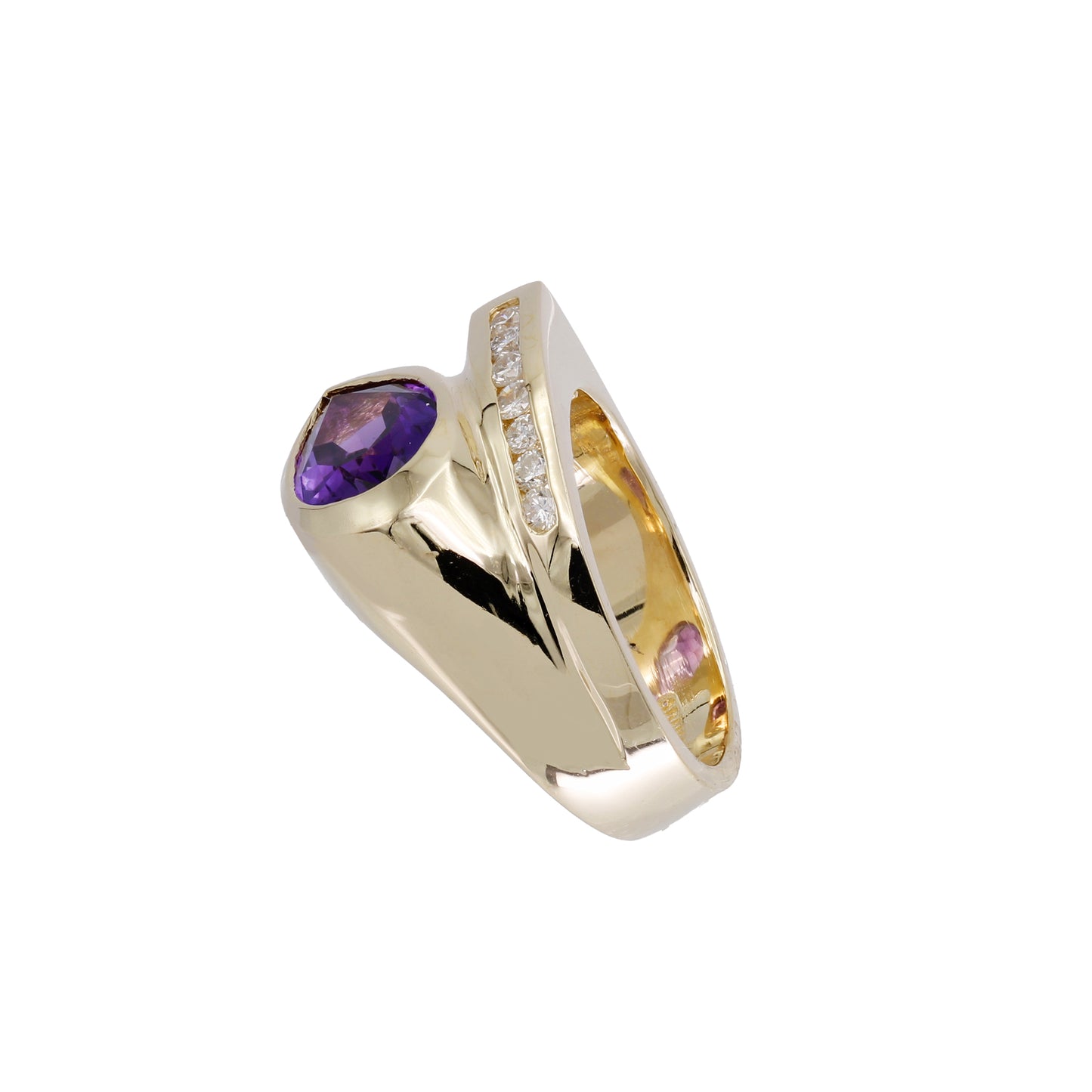 14k Yellow Gold Pear-Cut Amethyst Quartz Stone & Diamond Ring