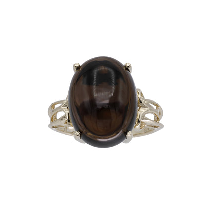 14k Yellow Gold Cabochon Smoky Topaz Ring