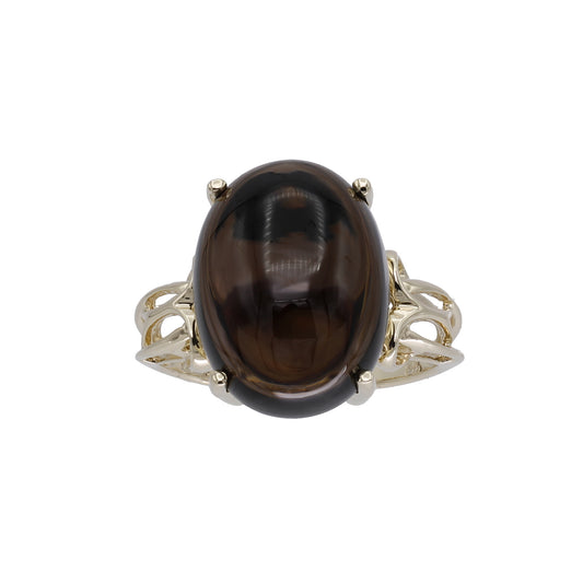 14k Yellow Gold Cabochon Smoky Topaz Ring